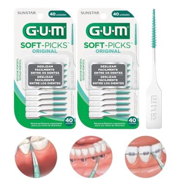 Imagem de Kit Palito Interdental Descartável Gum Soft Picks para Aparelho e Implante com Estojo Portátil 80 Unidades