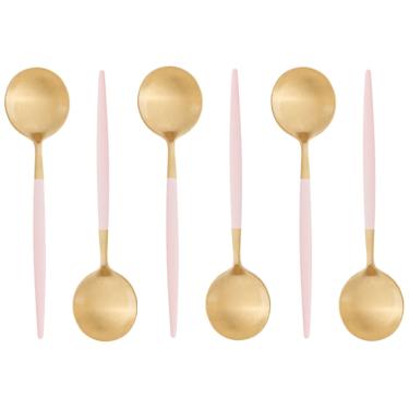 Imagem de Cj 6 Colheres para Sobremesa em Aço Inox Ópera Champanhe Rosa 13cm Lyor