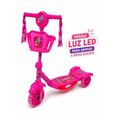 Imagem de Patinete Infantil Musical Com LED Cestinha 3 Rodas Multmaxx, Rosa