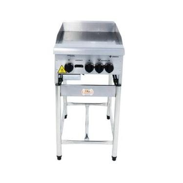 Imagem de Chapa Americana Profissional 45cm a Gás 8mm Lisa Inox com Pé CGP45 - V