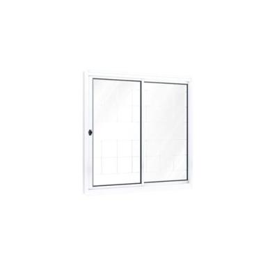 Imagem de Janela de Aço de Correr 100x100cm 2 Folhas com Grade Quadrada e Vidro 