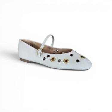 Imagem de Sapatilha Lara Rosa Mary Jane Casual Ilhoses Feminino -, 34, Off white