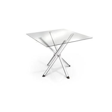 Imagem de Mesa p/ Cozinha Volga c/ Tampo de Vidro Quadrado 90cm Cromada - Kappes