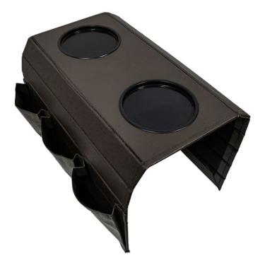 Imagem de Kit 2 Bandeja Esteira Courino Porta Copos e Controles Marrom para Sofa Decoracao 30CM