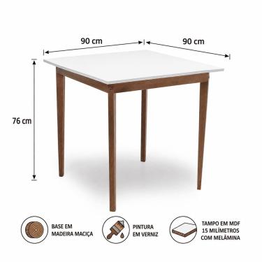 Imagem de Mesa de Jantar Liz 4 Lugares Quadrada em MDF e Madeira 90CM Branca Móveis Britz