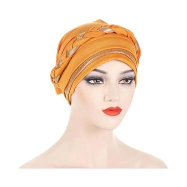 Imagem de Hijab Muçulmano Color Block Com Trança, Turbante Macio E Elástico Para