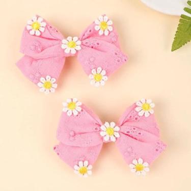 Imagem de Presilha De Cabelo Rosa Com Flor Para Meninas, Laço De Fita 100% Algod