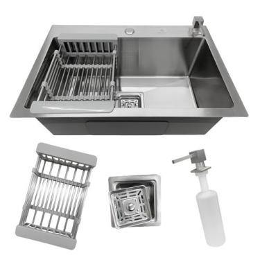 Imagem de Cuba Cozinha Gourmet Quadrada Aço Inox 304 Escovada 60x40cm Com Acessó