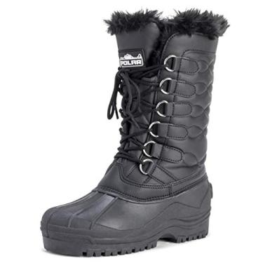 Imagem de Bota de renda feminina de nylon e inverno com estampa de pato de neve e clima frio da Polar, Black Leather, 9
