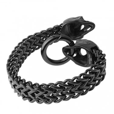 Imagem de suhang Pulseiras De Caveira Masculinas Crânios De Aço Inoxidável Cabeça Corrente Pulseira Motociclista Jóias Cor Preta