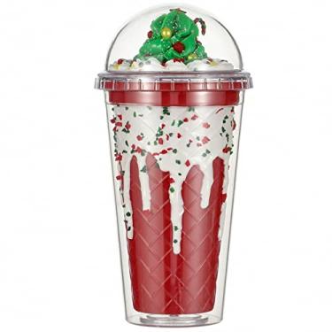 Imagem de seelucky Copo de viagem para árvore de Natal com canudo copo de festa copo de gelo Boba Bubble chá presente de aniversário (árvore de Natal, 450 ml)