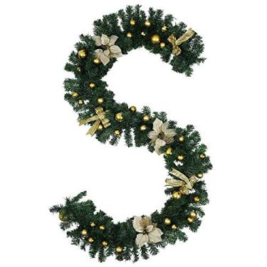 Imagem de Yajun Guirlanda verde de Natal para decoração de parede para sala de estar, cozinha, lareira de 2,7 m, ouro