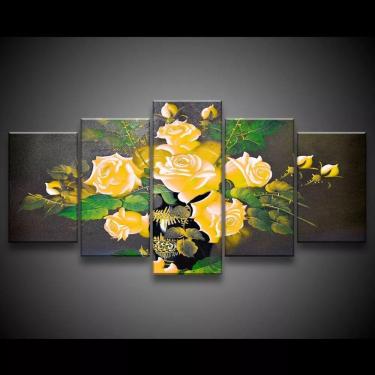 Imagem de Quadro Decorativo 129x63 Sala Quarto Flores Rosas Amarelas 1