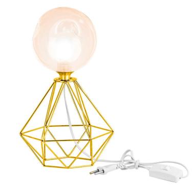 Imagem de Abajur Diamante Dourado Bolinha Harmony Ambar Maravilhoso