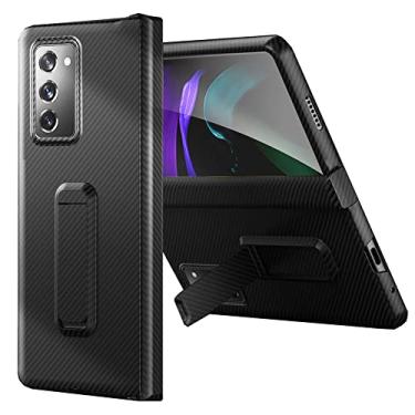 Imagem de Capa para Galaxy Z Fold 2, com capa protetora de tela de vidro e design de fibra de carbono Kickstand Z Fold2 Capa de telefone feminina masculina rígida fina para Samsung Galaxy Z Fold 2 5G Capa (Carbono preto, Z Fold 2)