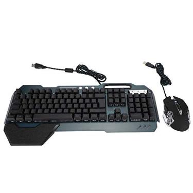 Imagem de Conjunto de teclado e mouse com fio, teclado RGB mecânico com fio e combo de mouse 3200DPI combo de mouse com fio USB com suporte para caneta de telefone para escritório em casa