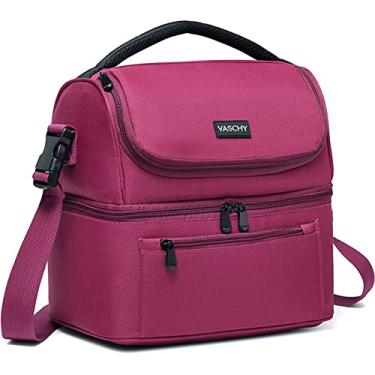 Imagem de Lancheira, VASCHY Lancheira Térmica Bolsa Térmica à Prova de Vazamento em Bolsa de Almoço com Compartimento Duplo para Homem, Mulher, 14 latas, Borgonha
