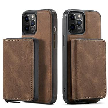 Imagem de Porta-cartões de carteira para iPhone 14 13 Pro Max Bolsa de Couro com zíper destacável Capa magnética 2 em 1 para iPhone 13 Mini, marrom, para iPhone 13