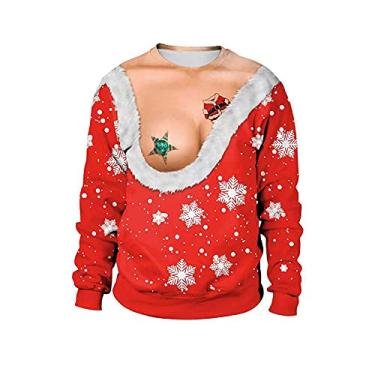 Imagem de Yajun Moletons de Natal com impressão 3D Moletom de Natal Engraçado Casual Gola O Pulôver Grandes Moda Manga Longa Roupas Para Adultos, Vermelho, 5