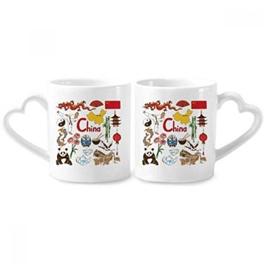 Imagem de China Panda Landscap Conjunto de canecas de porcelana de casal bandeira nacional conjunto de canecas de cerâmica para amantes de coração