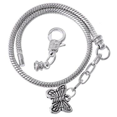 Imagem de RUBYCA 10 peças 21 cm Fecho lagosta pingente borboleta corrente cobra pulseira europeia berloque prateado