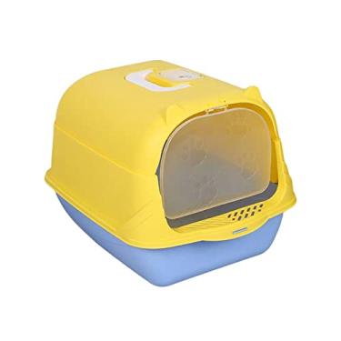 Imagem de Fenteer Caixa de areia de gato com capuz de lado alto Banheiro Fechado para Gatos Toalete Gato Caixa de areia fechada para gatos com aba frontal com alça para fácil portabilidade, amarelo