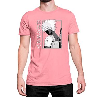 Imagem de Camiseta T-Shirt Kakashi Naruto Anime De Costas Algodão Cor:Rosa;Tamanho:GG;