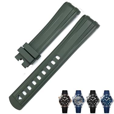 Imagem de DFAMIN 20mm FKM Pulseira de borracha 20mm para Omega New Seamaster 300 AT150 Preto Azul Verde Mergulho Correia Macia Impermeável (Cor: Verde, Tamanho: Com Fivela Rosa)
