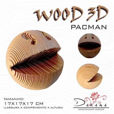 Imagem de Quebra Cabeças 3D Cabeça Enfeite Pacman Busto Mdf 3mm Natural - Daram