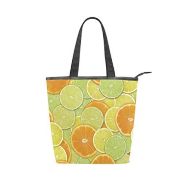 Imagem de Bolsa feminina durável de lona laranja limão grande capacidade sacola de compras bolsa de ombro
