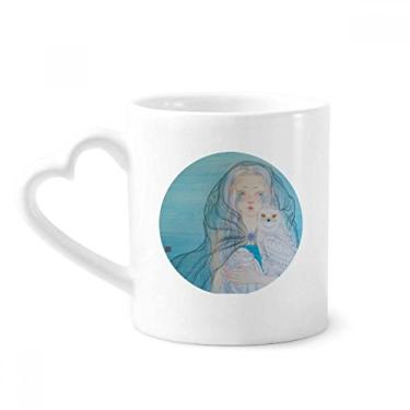 Imagem de Caneca azul branca coruja menina estilo chinês aquarela caneca café cerâmica copo de coração copo de vidro
