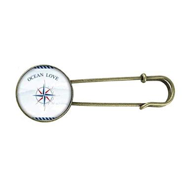 Imagem de Bússola Ocean Love Sea Sailing Pattern Retro Metal Broche Pin Clip Joias