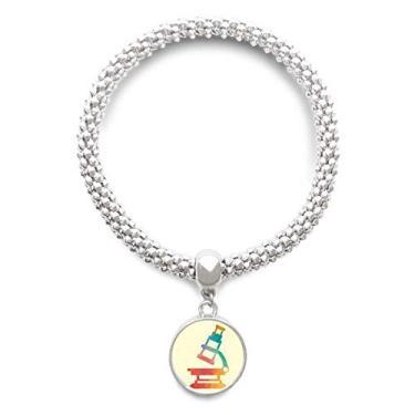 Imagem de DIYthinker Pulseira com pingente de prata com estampa de microscópio de desenho animado e corrente ajustável