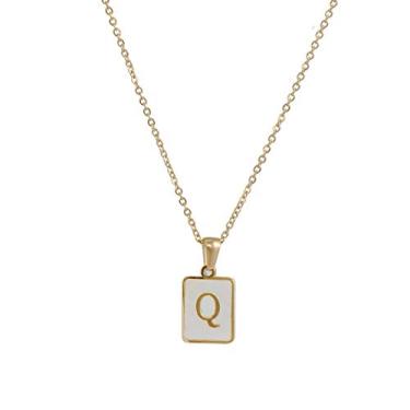 Imagem de Colar com letra de concha de aço inoxidável 18K, pingente de letra inglesa quadrado de aço de titânio dourado Small