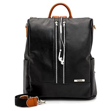 Imagem de Mochila Feminina Escolar Casual De Couro Com Zíper Cor:Preto