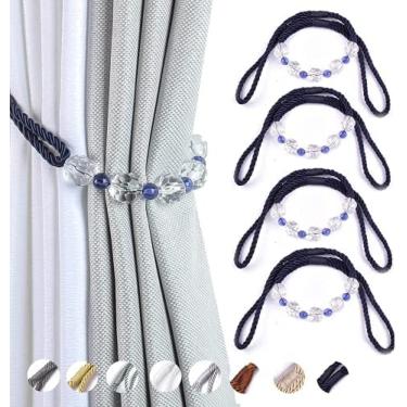 Imagem de Corda De Clipes De Amarras De Cortina, Pacote De 4 Amarras De Cortina Com Cortinas Decorativas Com Contas De Cristal Retenções De Corda De Cortina Feita À Mão,Azul-marinho,incomparable13
