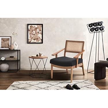 Imagem de Poltrona Decorativa Sala Vitrola Oppa Design - Nozes e Tecido Cinza Escuro