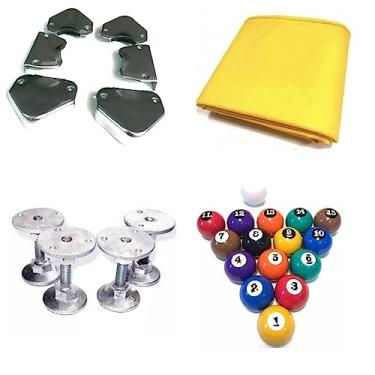 Imagem de Kit Sinuca Bilhar Tecido Caçapa Jogo de Bola Pé Nivelador
