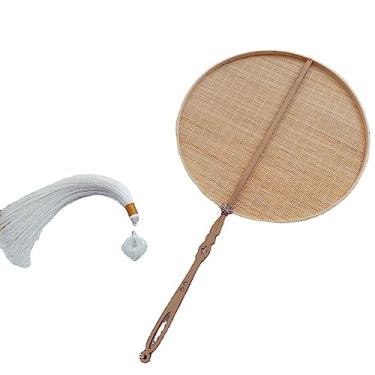 Imagem de SALFEE Fãs de decoração de tecido feito à mão retrô com alça longa ventilador redondo ventilador manual de palácio