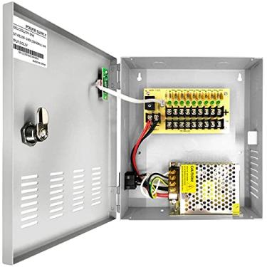 Imagem de Caixa de porta de canal de fonte de alimentação CCTV, saída de fonte de alimentação distribuída, para sistema de segurança CCTV DVR e câmeras (DC 12V 5A, 9 canais 9 portas)