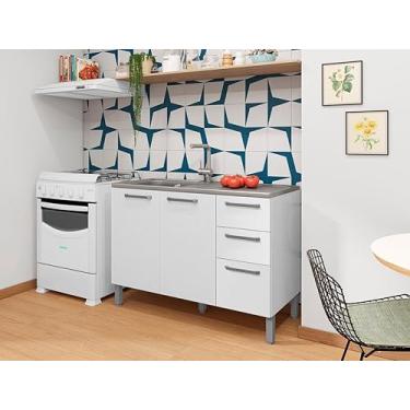 Imagem de Balcão de Cozinha Para Pia 1,20 3 Portas 2 Gavetas sem Tampo Mad Versalhes Branco Supremo