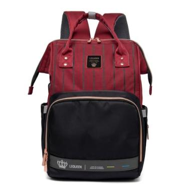 Imagem de Mochila Maternidade Lequeen Grande Impermeável Reforçada Multifuncional (Vermelho com Preto)