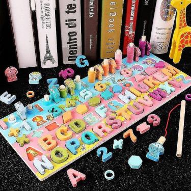 Imagem de Brinquedos de pesca brinquedos de madeira educação infantil bloco de construção digital brinquedo ocupado brinquedos matemáticos