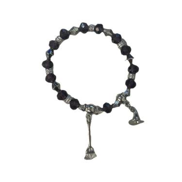 Imagem de Pulseira Bruxa Wicca Roxa Chapeu Vassoura Cristal e Silicone
