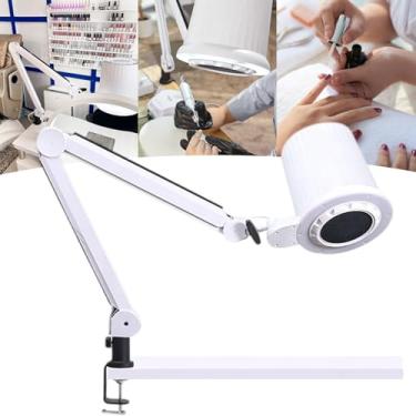 Imagem de Coletor de pó para unhas Limpador de pó para unhas, braço ajustável, ventilador elétrico de sucção extrator de pó para unhas com filtro reutilizável e lâmpada para polimento de unhas em gel