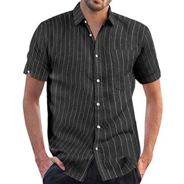 Imagem de Memory House Chinelo masculino verão casual tops camisa de bolinhas listradas impressão punho design camisa camisetas curtas para, Preto, Medium