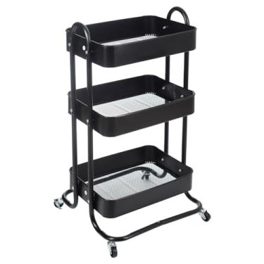 Imagem de Carrinho Organizador 3 Prateleiras Fruteira Cozinha Escritório Banheiro Rodinhas Multiuso/Preto