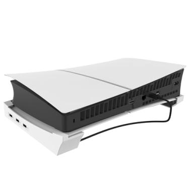 Imagem de MOUDOAUER Suporte de carregamento horizontal para console com 4 portas de carregamento HUB Base de extensão para console PS5 Slim