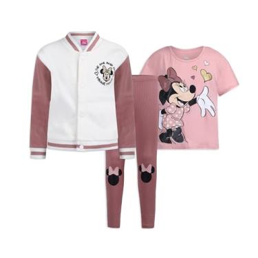 Imagem de Disney Conjunto de jaqueta bomber da Minnie Mouse, camiseta e legging para meninas pequenas e grandes – Rosa/Branco, Rosa/marrom/branco, 2 Anos