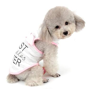 Imagem de Zunea Camisa de cachorro pequeno colete verão algodão sem mangas camiseta regata respirável asas de anjo colete camiseta para cães gatos meninos meninas branco M